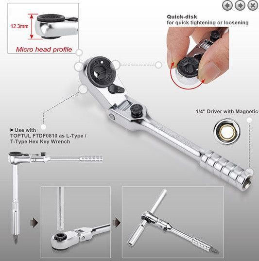 Трещотка 1/4" мини 60 зубцов с шарниром Toptul CHEV0811 CHEV0811 фото