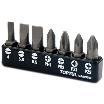 Набір біт 1/4" 7ед. (SL: 4*0.5, 5.5*1, 6.5*1.2; PH1, PH2; PZ1, PZ2) Toptul GAAV0704 GAAV0704 фото